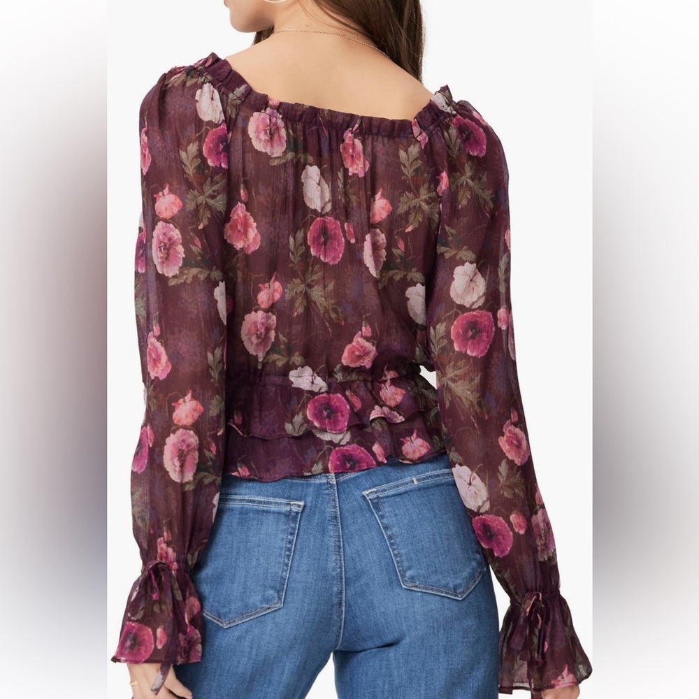 *EUC*LIKE NEW*Sz XL* PAIGE* Lanea Floral Ruffle Peplum Silk Top - Picture 10 of 12